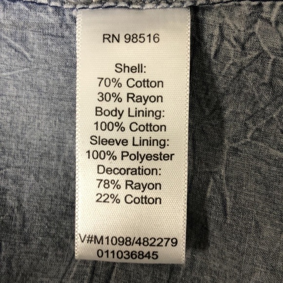 Coldwater CREEK -Cotton Damask Blue Open Front Round Neck Jacket - Size Large - Picture 6 of 6